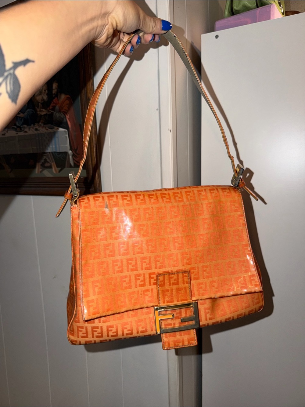 Fendi Mamma Baguette Orange FF Monogram Shoulder Bag